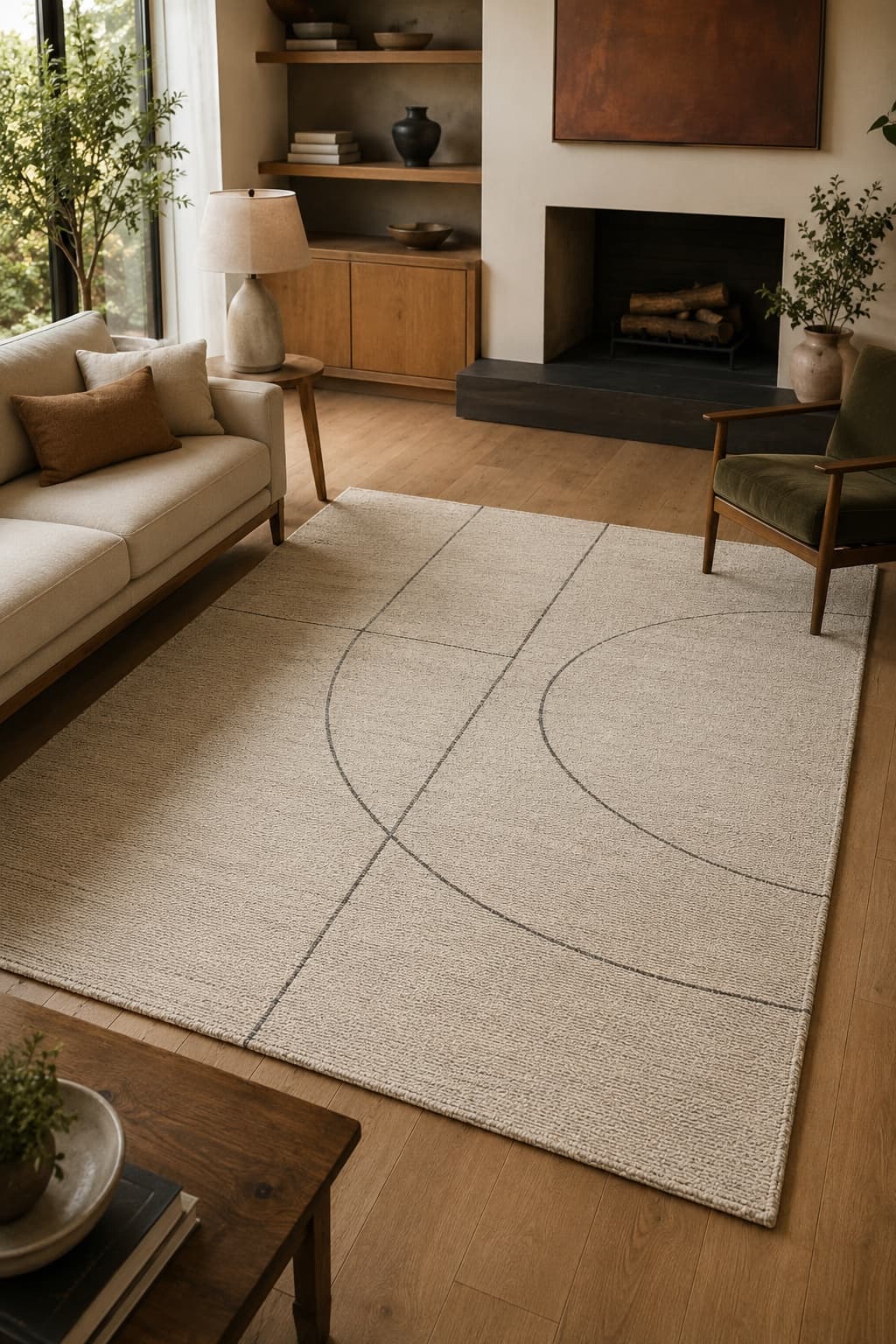 Meridian Wool Rug Set styled in a living setting